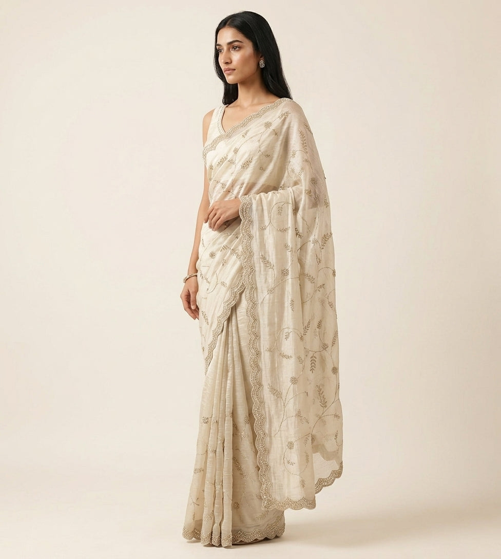 Ivory Whisper Pure Organza Saree