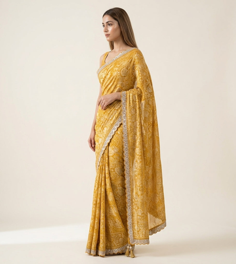 Sunheri Noor Pure Khaddi Silk Saree