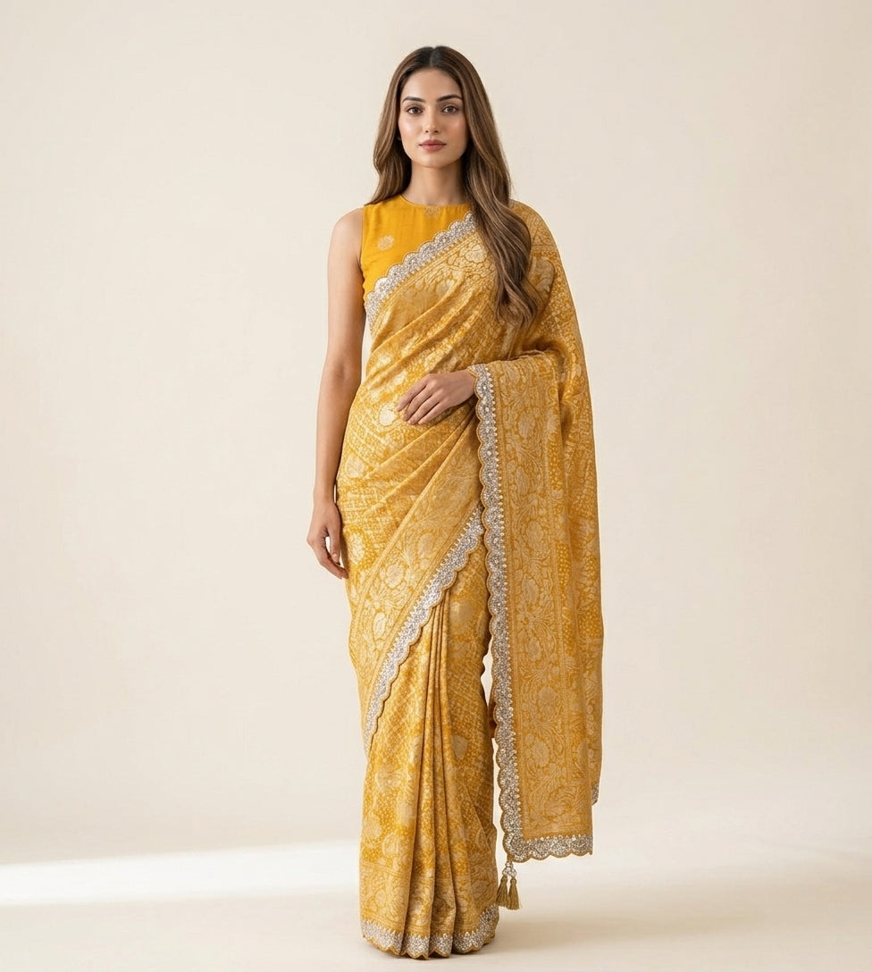 Sunheri Noor Pure Khaddi Silk Saree