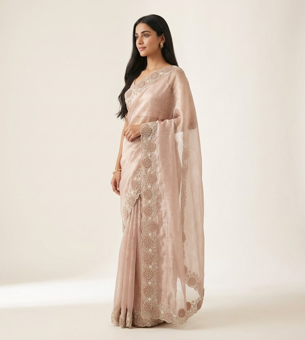 Rose Gold Tissue Saree