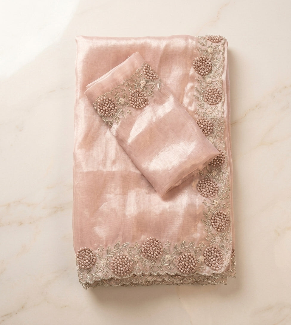 Rose Gold Tissue Saree