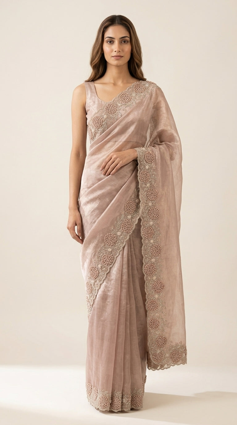 Rose Gold Tissue Saree