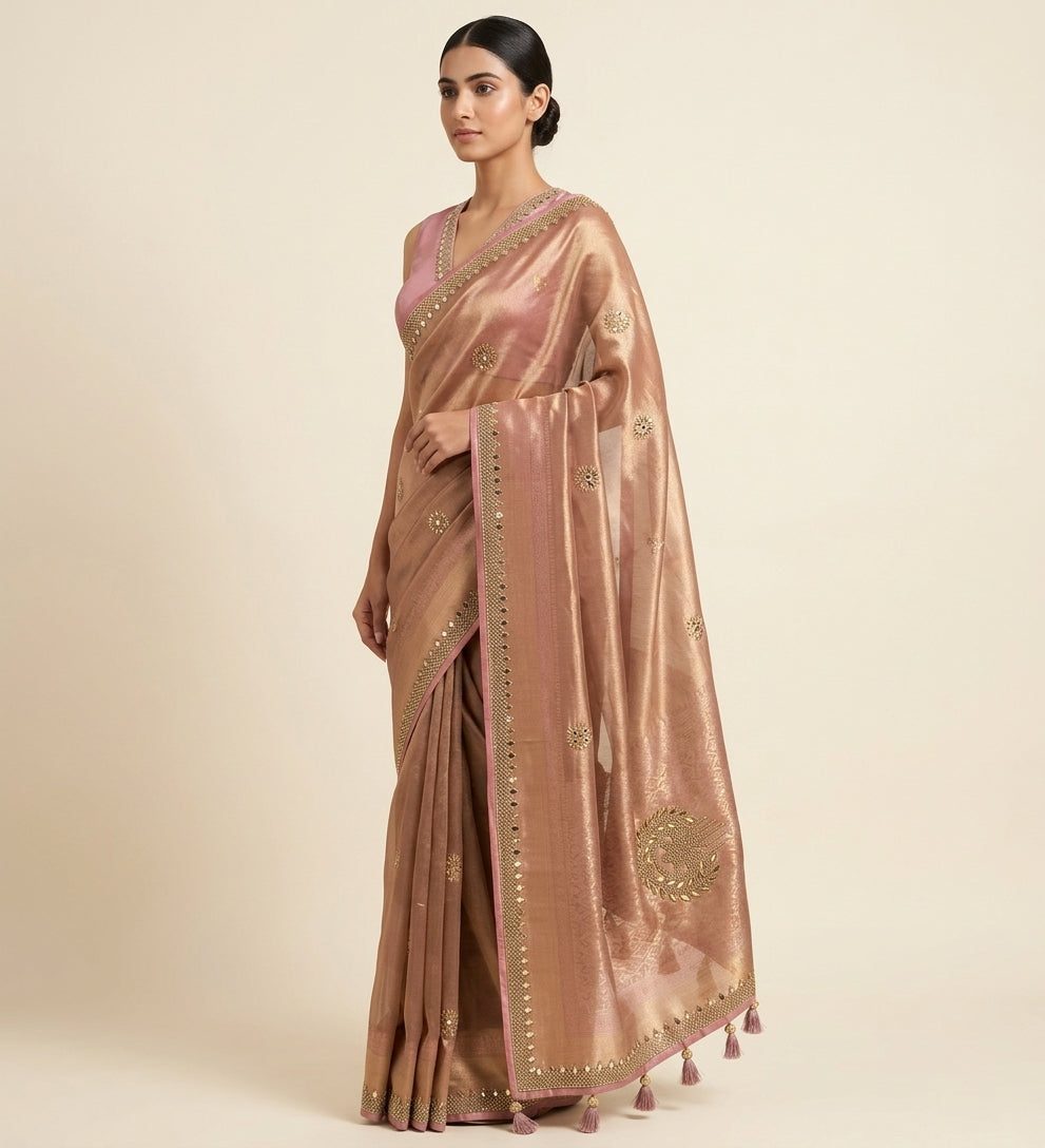Rosewood Zari Tissue Saree