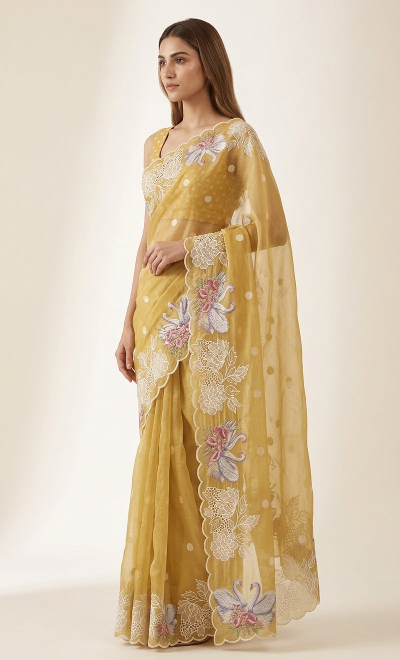 Sunehri Swan Organza Saree