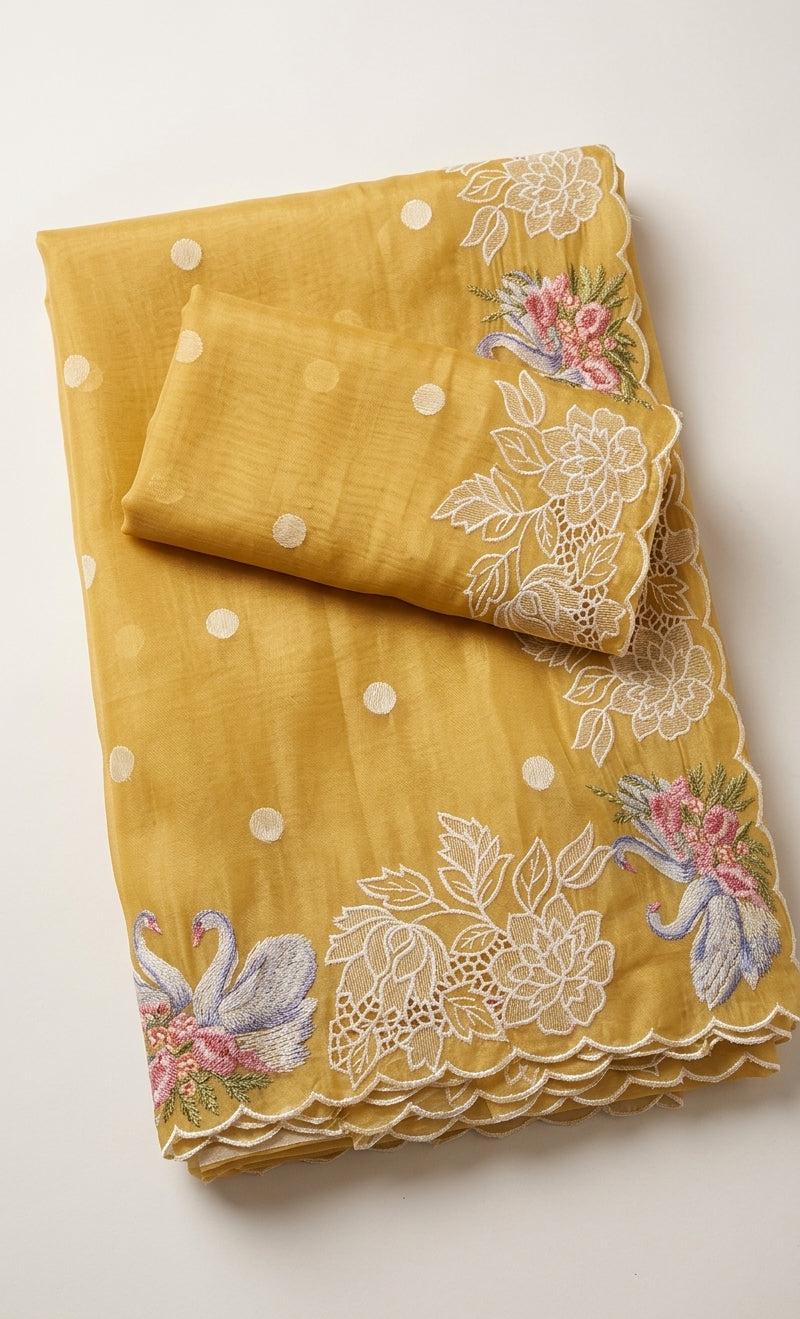 Sunehri Swan Organza Saree