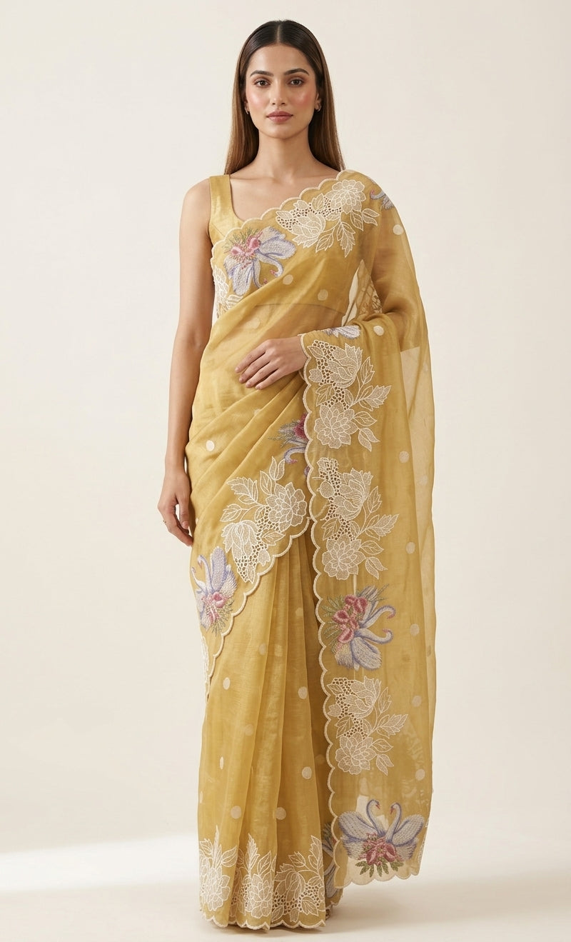 Sunehri Swan Organza Saree