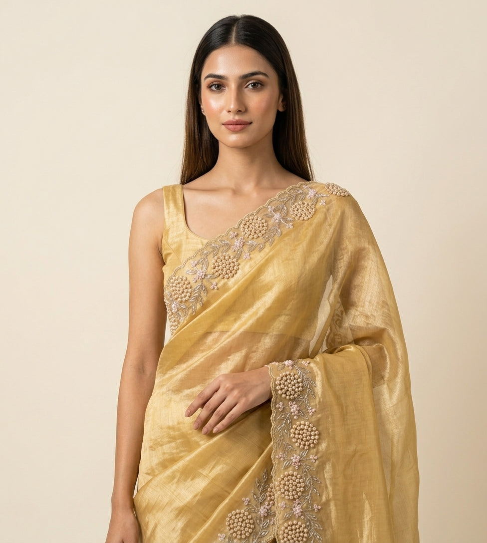 Mehrnoor Gold Tissue Saree