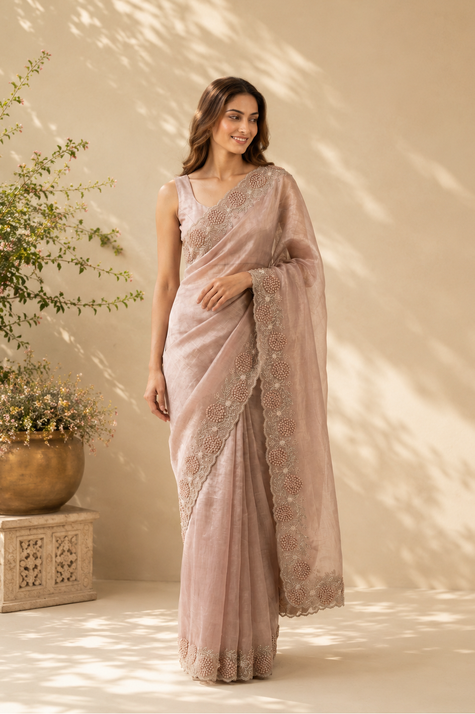 Rose Gold Tissue Saree