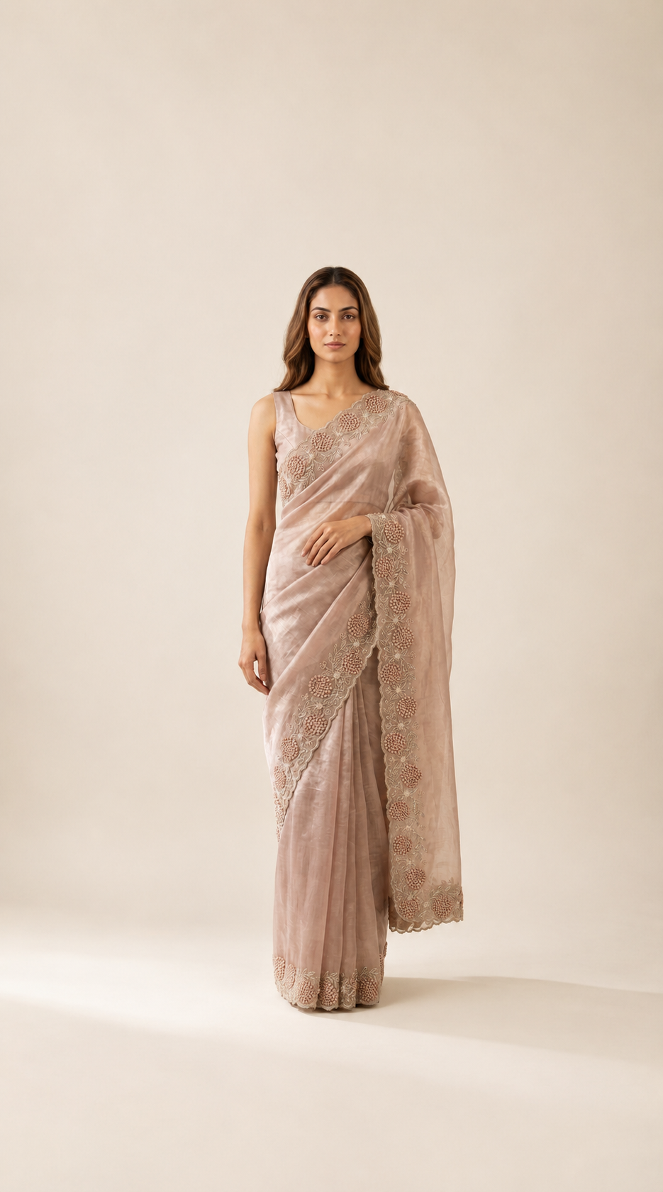 Rose Gold Tissue Saree