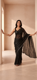 Ziya Noir — Black Sequin Georgette Saree