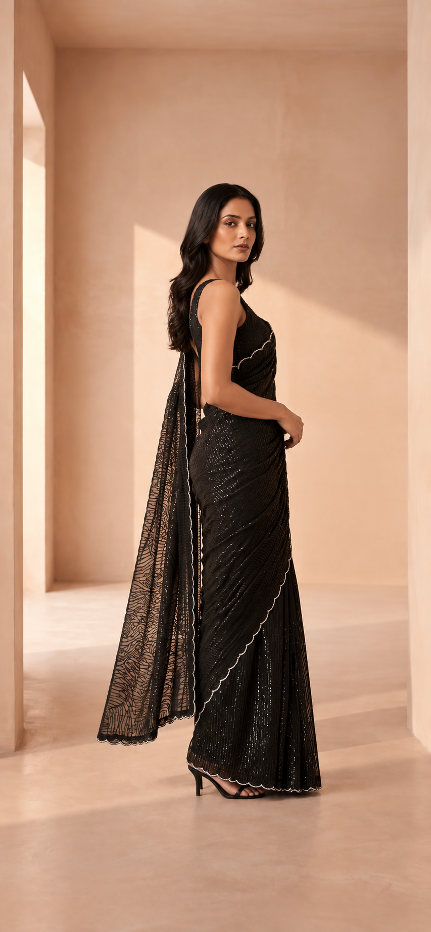 Ziya Noir — Black Sequin Georgette Saree