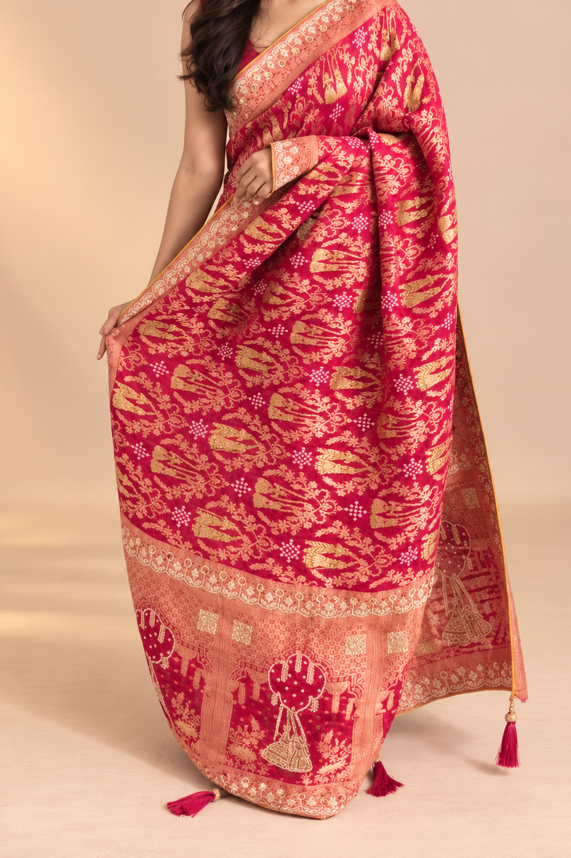 Gulabi Kashi - Banarasi Georgette Saree