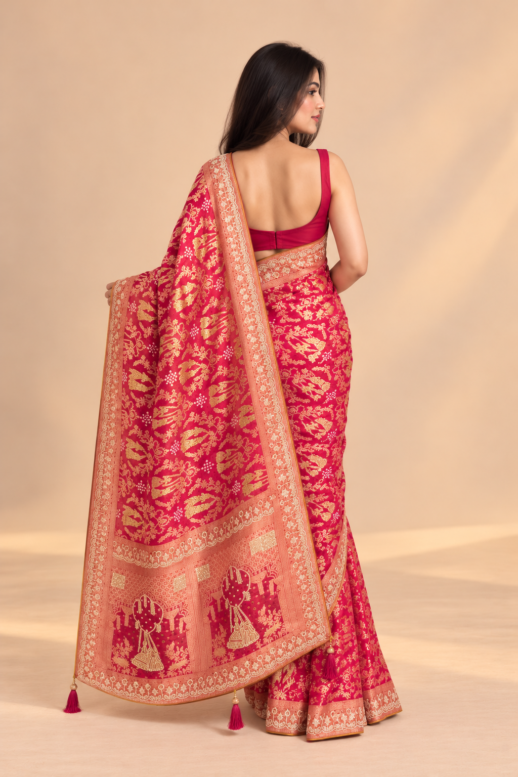 Gulabi Kashi - Banarasi Georgette Saree