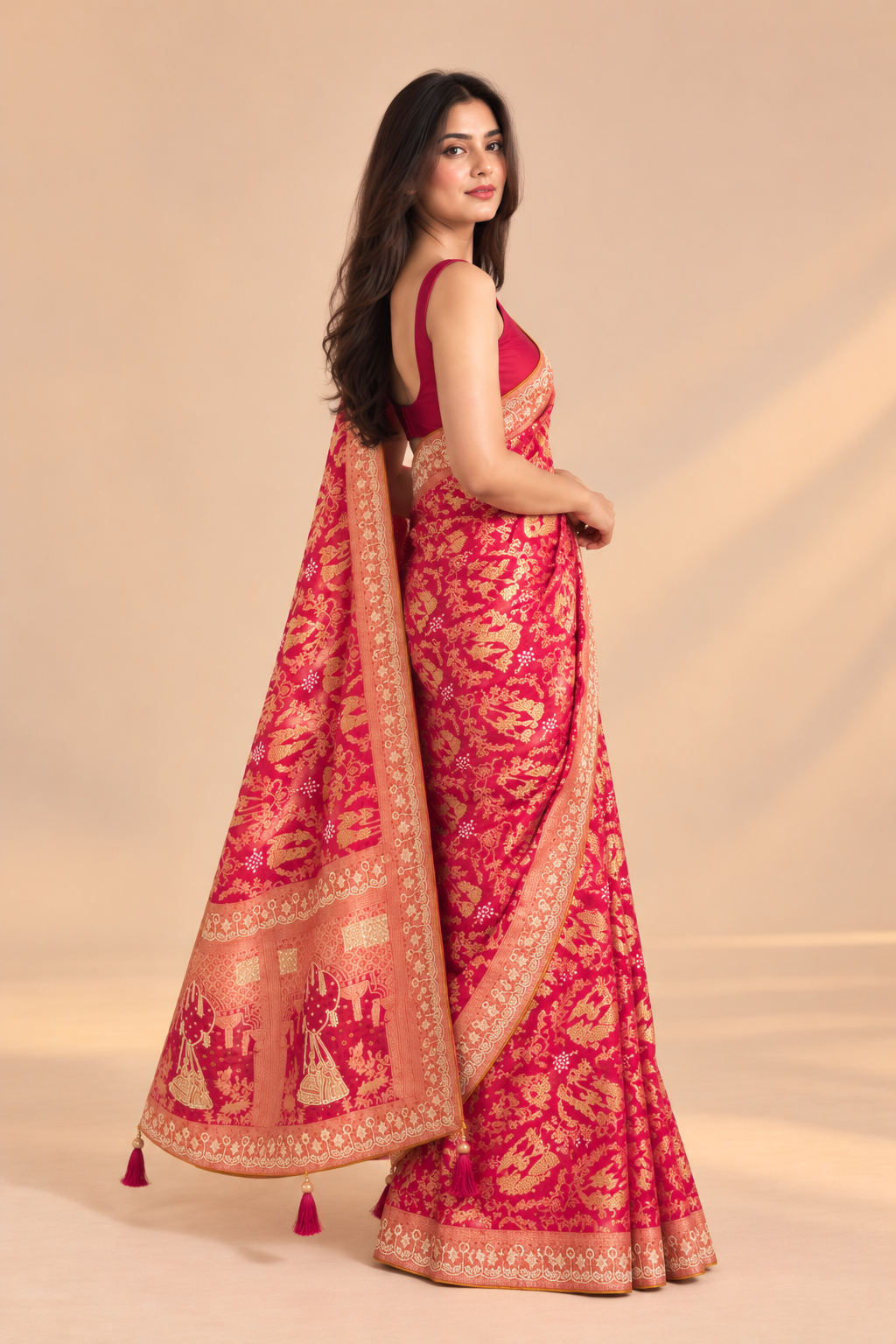 Gulabi Kashi - Banarasi Georgette Saree