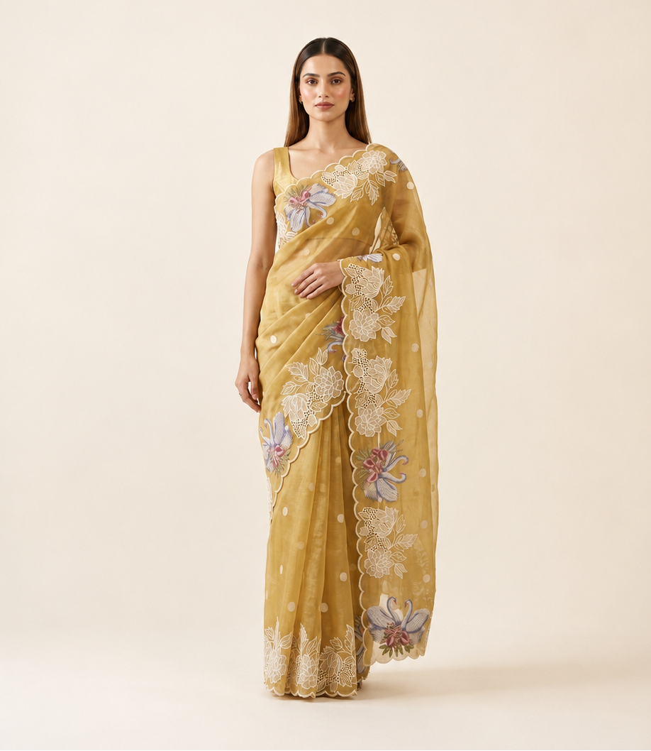 Sunehri Swan Organza Saree